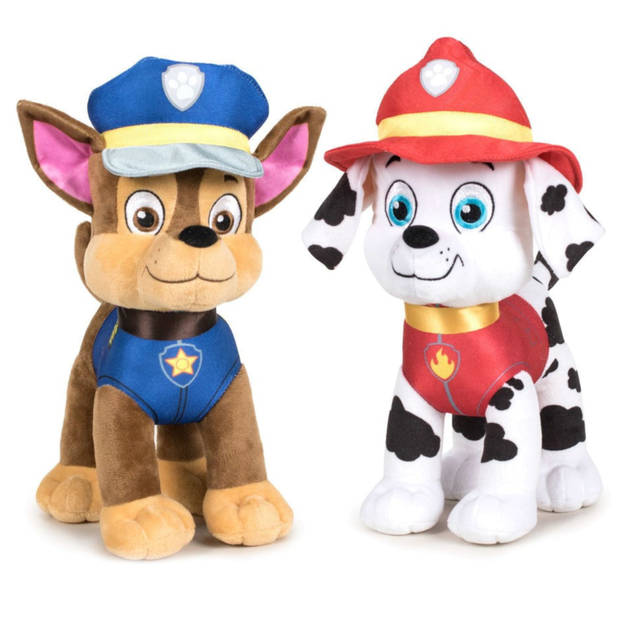 Paw Patrol figuren speelgoed knuffels set van 2x karakters Marshall en Chase 19 cm - Knuffeldier