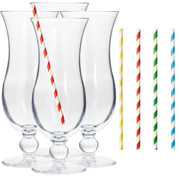 Cocktail set van 4x cocktail glazen en 100x duurzame rietjes - 440 ml - Drinkglazen