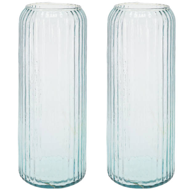 2x Stuks Cilindervazen - glas - blauw - 15 x 37 cm - Vazen