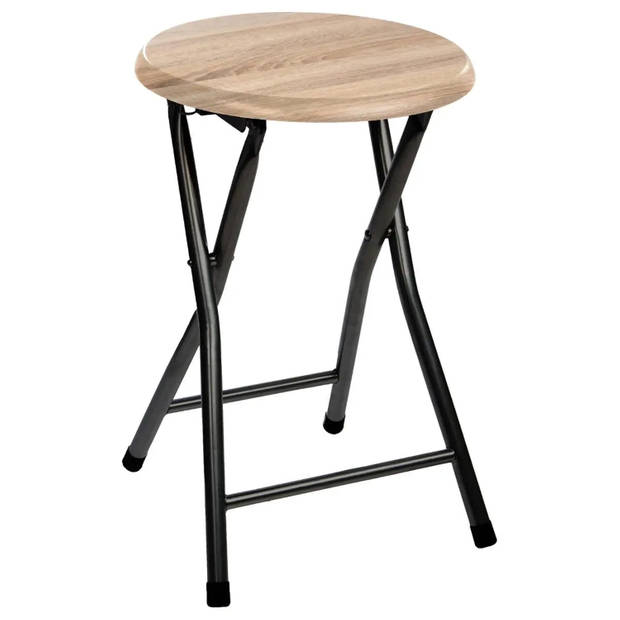 2x stuks bijzet krukje/stoel - Opvouwbaar - zwart/hout - 46 cm - Bijzettafels