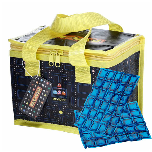 Puckator Kleine lunch koeltas met 2x flexibel koelelement - Pac-man print - 4,7 liter - Koeltas