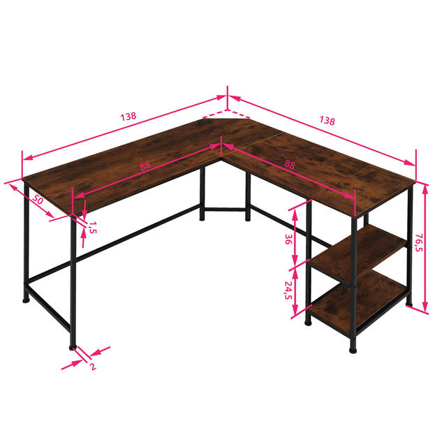 tectake - Bureau Hamilton industrial dark - hoekbureau - 404231