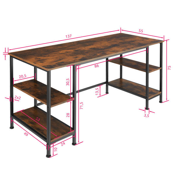 tectake - Bureau Stoke industrieel donkerbruin - 404346 - afm (BxDxH): ca. 137 x 55 x 75 cm