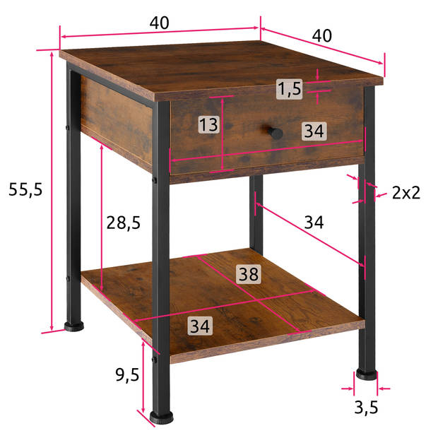 tectake - Nachtkastje Bradford 40x40x55,5cm - industrieel donkerbruin - 404698