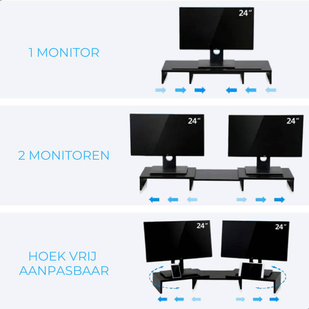 Zenzee Monitor Verhoger - Monitor standaard - Monitorstandaard - 1 of 2 montors - Verstelbaar - Zwart