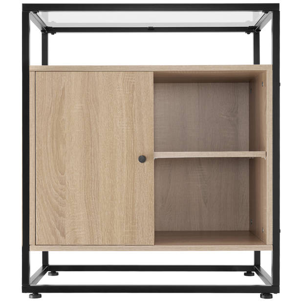 tectake® Ladekast met Glazen Oppervlak - 70x 38x 80,5 cm - Industrieel Design - Houten Dressoir met Zwart Metalen Frame