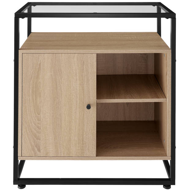 tectake® Ladekast met Glazen Oppervlak - 70x 38x 80,5 cm - Industrieel Design - Houten Dressoir met Zwart Metalen Frame