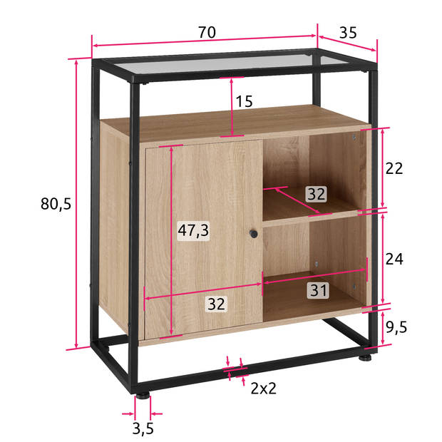 tectake - Wandkastje Conventry 70x38x80,5cm - industrieel - lichtbruin - 404689