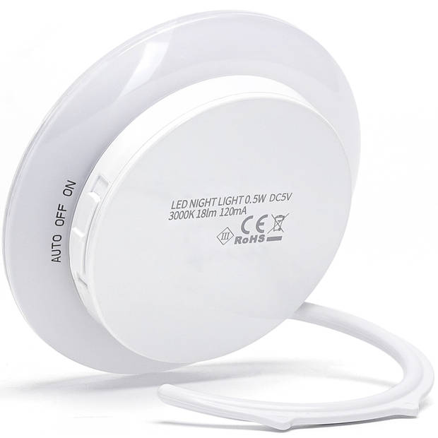 Stekkerlamp op Batterijen - Nachtlamp met Dag en Nacht- en Bewegingssensor Incl. USB-kabel - Aigi Dypi - 0.5W - Warm Wit