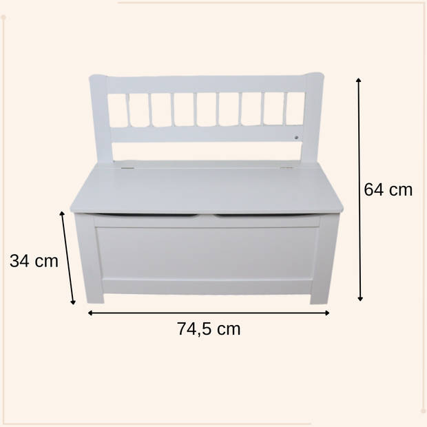 MISOU Opbergbox met Bank - Speelgoedkist - Met deksel - Wit - Hout - Opbergbank - Kinderbank