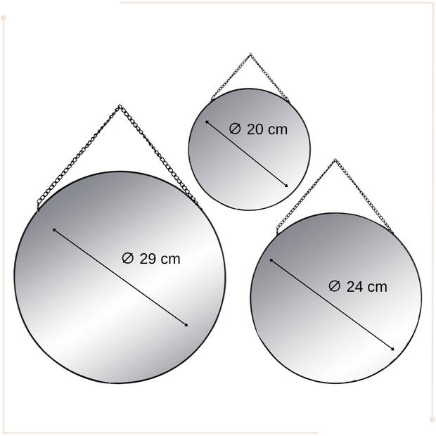 MISOU Spiegel - Set van 3 - Rond - Zwart - Metaal - Wandspiegel