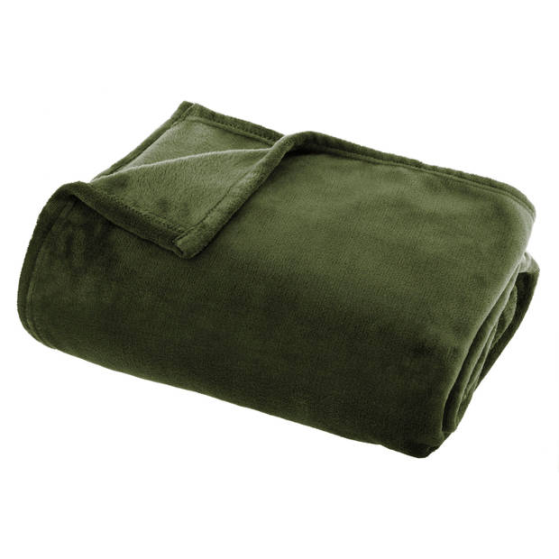 Flanellen fleece plaid - Tijm Groen - L - 125 x 150 cm