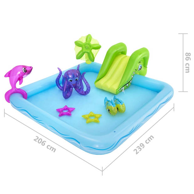 Bestway Kinderzwembad met Glijbaan - Incl. Opblaas Waterspeelgoed - 239 x 206 x 86 CM - 308 L - Waterdieren