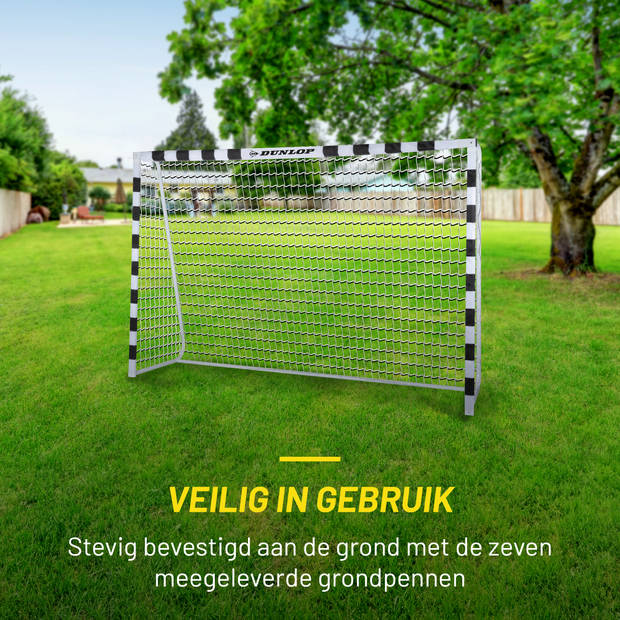 Dunlop Voetbaldoel - 300 x 90 x 200 CM - Metaal - Voetbaltrainingsmateriaal - Makkelijke Montage - Zwart / Wit