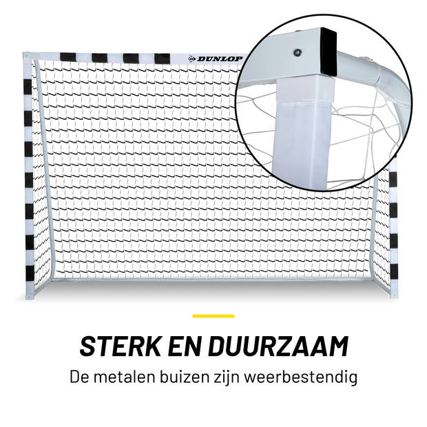 Dunlop Voetbaldoel - 300 x 90 x 200 CM - Metaal - Voetbaltrainingsmateriaal - Makkelijke Montage - Zwart / Wit