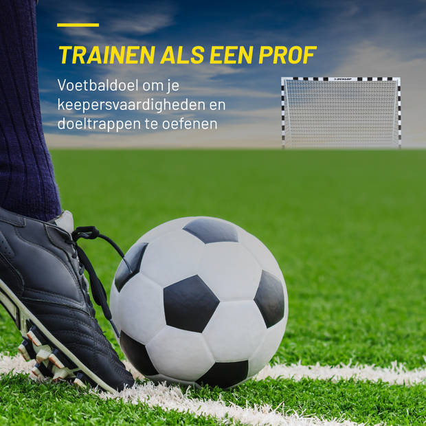 Dunlop Voetbaldoel - 300 x 90 x 200 CM - Metaal - Voetbaltrainingsmateriaal - Makkelijke Montage - Zwart / Wit