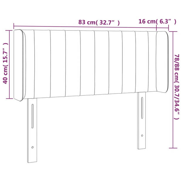 vidaXL Hoofdbord met randen 83x16x78/88 cm fluweel donkergrijs