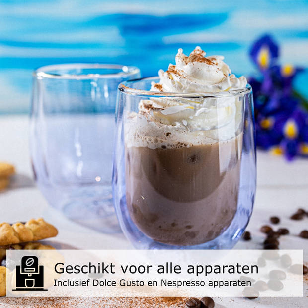 Blauwe Dubbelwandige Koffieglazen - Dubbelwandige Theeglazen - Cappuccino Glazen - 300ML - Set Van 4