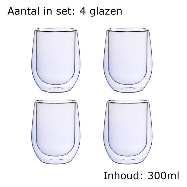 Blauwe Dubbelwandige Koffieglazen - Dubbelwandige Theeglazen - Cappuccino Glazen - 300ML - Set Van 4