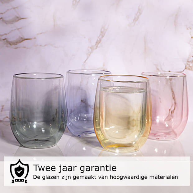 Blauwe Dubbelwandige Koffieglazen - Dubbelwandige Theeglazen - Cappuccino Glazen - 300ML - Set Van 4