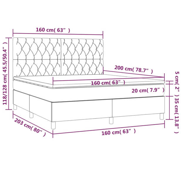 vidaXL Boxspring met matras stof blauw 160x200 cm