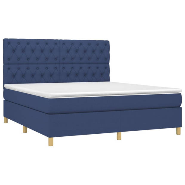 vidaXL Boxspring met matras stof blauw 160x200 cm