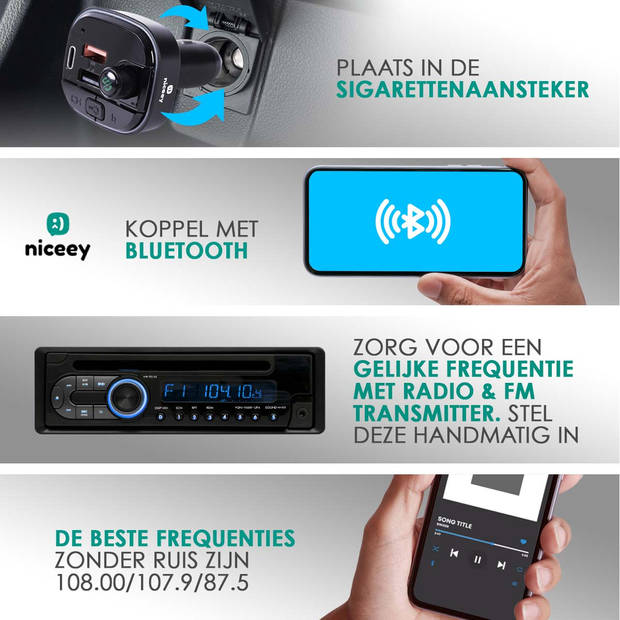 Niceey FM Transmitter - Bluetooth Carkit - Zwart