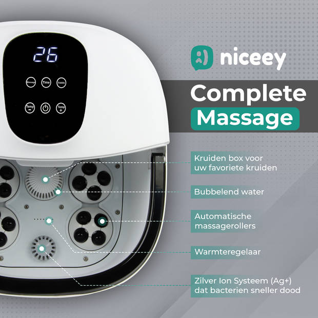 Niceey Massage Voetenbad 3XL – met Automatische Rollers - Wit