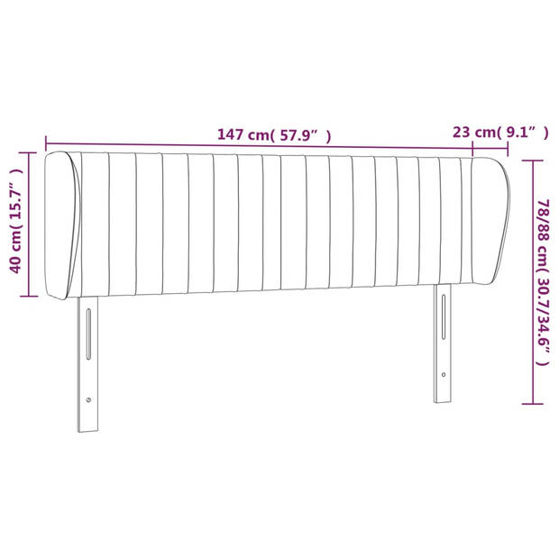 vidaXL Hoofdbord met randen 147x23x78/88 cm fluweel zwart