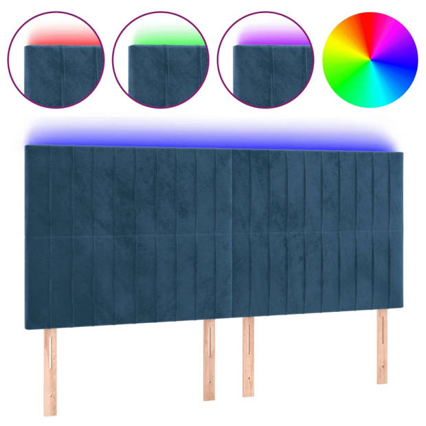 vidaXL Hoofdbord LED 180x5x118/128 cm fluweel donkerblauw