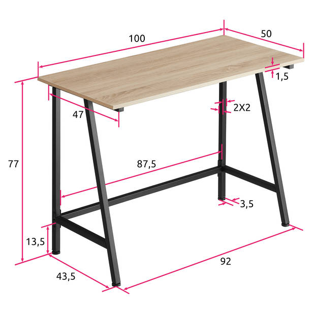 tectake - Bureau Newton industrieel lichtbruin - 100 x 50 x 77 cm - 404422