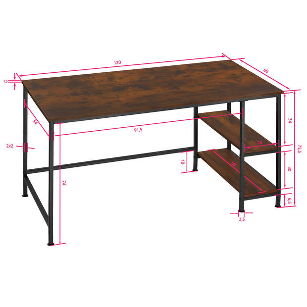 tectake - Bureau Canton - werkplek - bureau met opbergruimte - industrieel donkerbruin - 404423