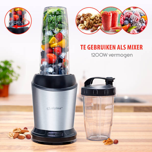 alpina Smoothie Maker - Blender To Go 500ml tot 1L - 1200W - RVS