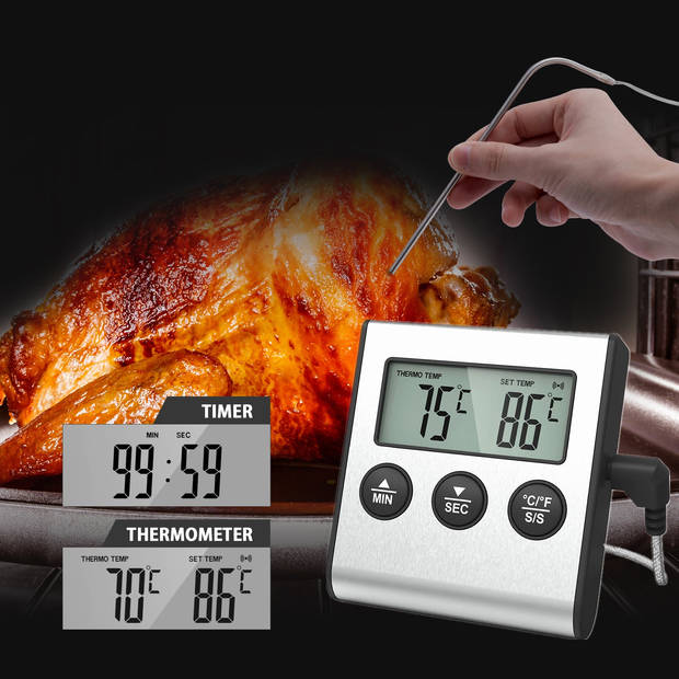 Niceey Vleesthermometer - BBQ Thermometer - Grijs