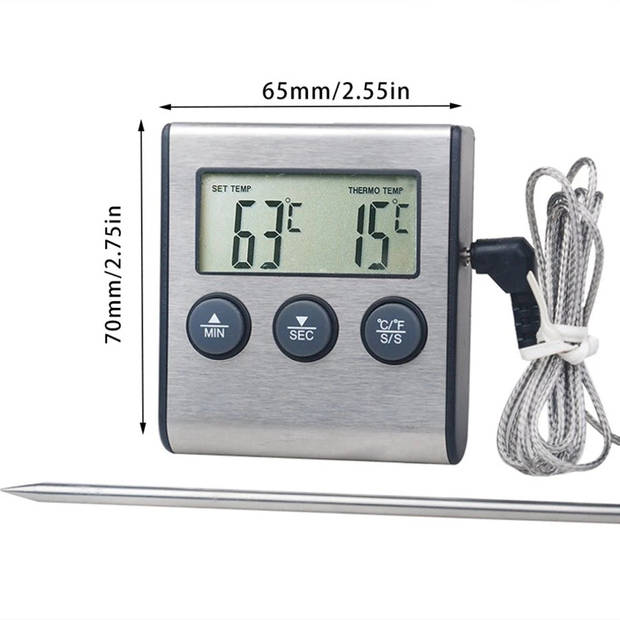 Niceey Vleesthermometer - BBQ Thermometer - Grijs