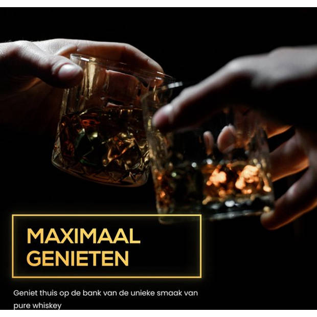 2BEHOME Whiskey set met 2 whiskey glazen en 6 whiskey stones / stenen - Inclusief luxe houten opbergdoos