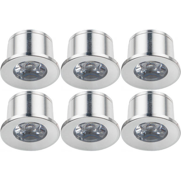 LED Veranda Spot Verlichting 6 Pack - Velvalux - 1W - Warm Wit 3000K - Inbouw - Rond - Mat Zilver - Aluminium - Ø31mm