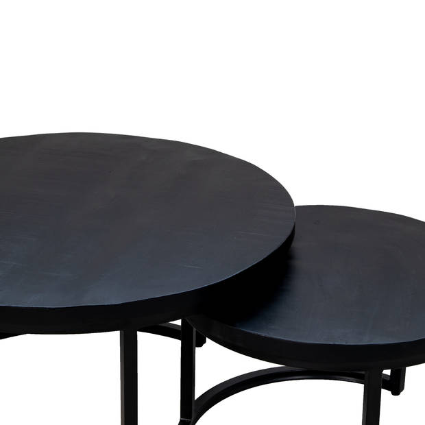 Giga Meubel - Salontafel Rond - Zwart - Mangohout - Set van 2 - Tafel Sev