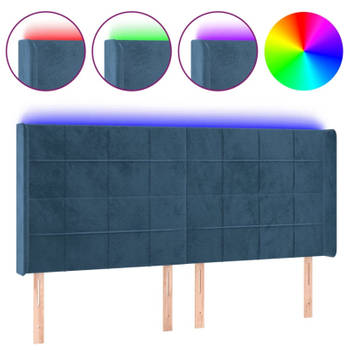 vidaXL Hoofdbord LED 163x16x118/128 cm fluweel donkerblauw