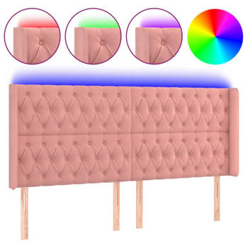 vidaXL Hoofdbord LED 203x16x118/128 cm fluweel roze