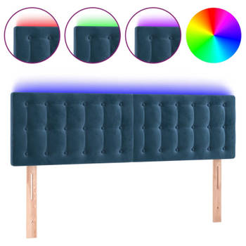 vidaXL Hoofdbord LED 144x5x78/88 cm fluweel donkerblauw