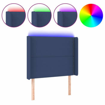 vidaXL Hoofdbord LED 83x16x118/128 cm stof blauw