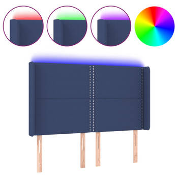 vidaXL Hoofdbord LED 147x16x118/128 cm stof blauw