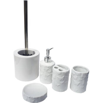 Toiletborstel - WC Borstel Set Vrijstaand Keramiek met Zwart RVS borstel - Complete badkamer set - Wit - Porselein
