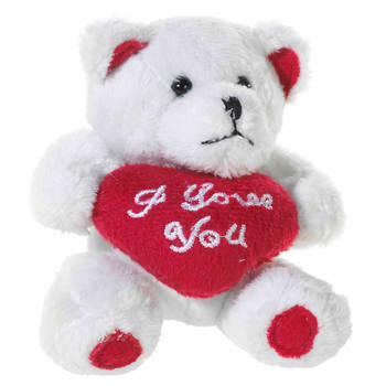 Mini wit knuffel beertje + I love you hartje van 10 cm - Knuffelberen