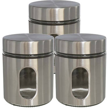 3x stuks voedsel bewaren keuken voorraad pot - zilver metaal - deksel - 700 ml - Voorraadpot