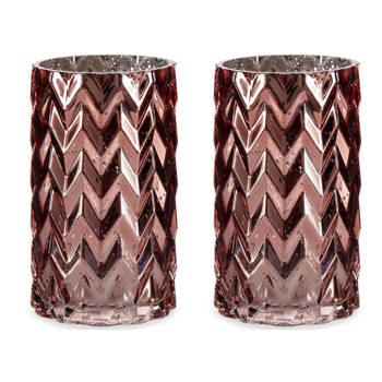 Bloemenvazen 2x stuks - luxe decoratie glas - roze - 11 x 20 cm - Vazen