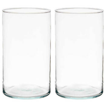 Bloemenvazen 2x stuks - cilinder vorm - transparant glas - 17 x 30 cm - Vazen