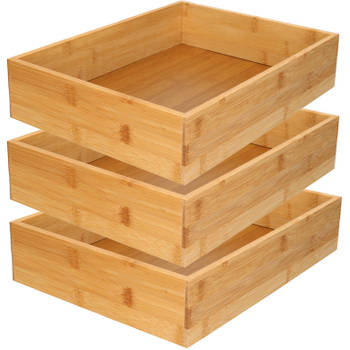 3x stuks kast/lade/make-up sorteer organizer bamboe hout bakje 32 x 24 x 7 cm - Make-up dozen