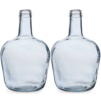 Bloemenvazen 2x stuks - flessen model - glas - blauw transparant - 19 x 31 cm - Vazen